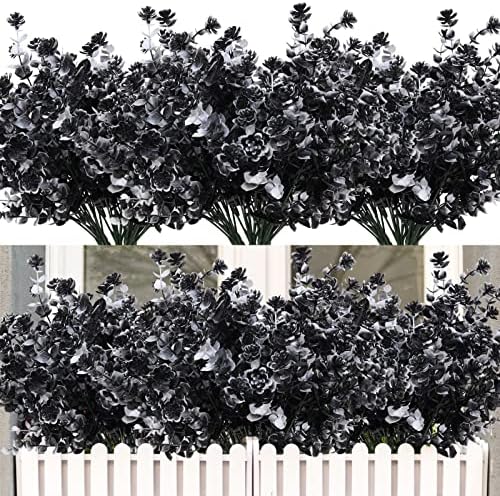 RECUTMS Artificial Flowers 12 Pcs Black and White