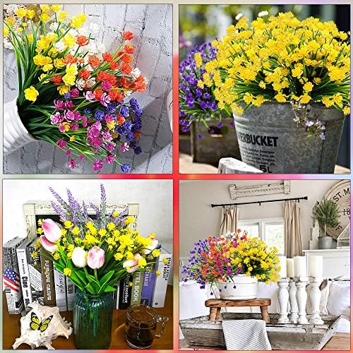 Grunyia Artificial Flowers 20 Bundles Purple UV Resistant Decor