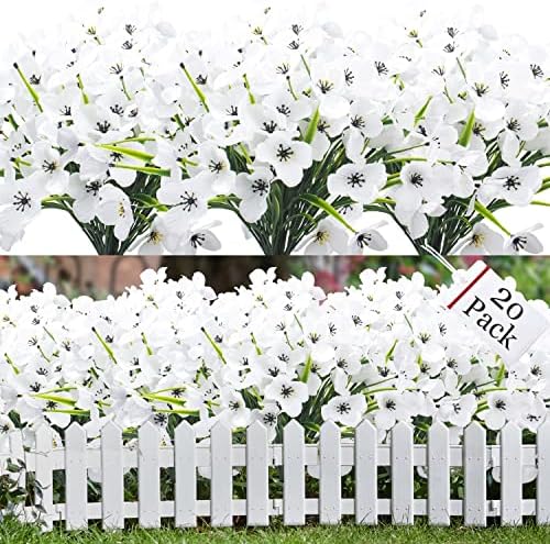 20 Bundles Artificial Flowers Silk White Outdoor Decor