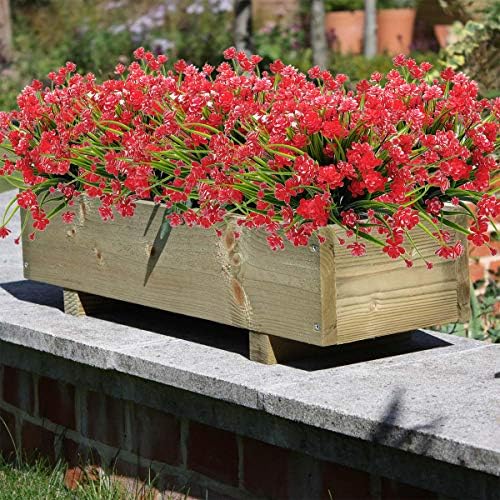 Grunyia Artificial Flowers 20 Bundles Red UV Resistant Garden Dcor