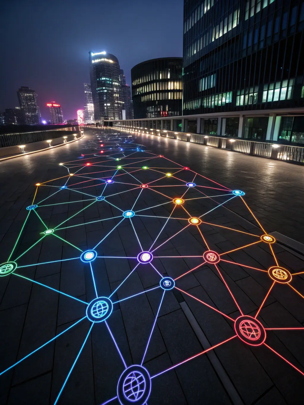 A stylized image of a network of interconnected nodes, representing the antifragile network protocols used by EnigmaVault to navigate complex business environments.