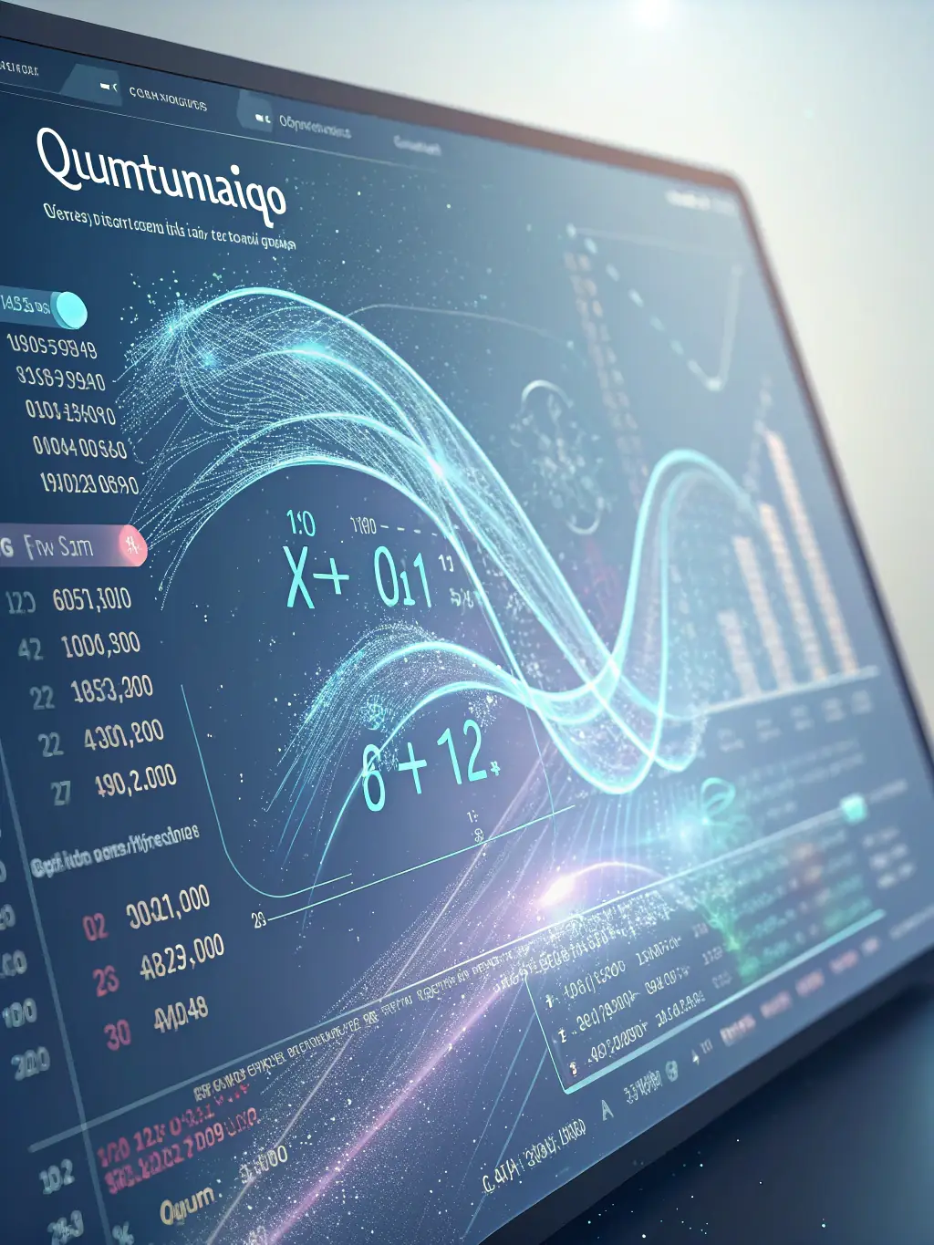 A futuristic image depicting quantum algorithms analyzing complex business scenarios, highlighting the precision and depth of Quantum Decision Simulations.